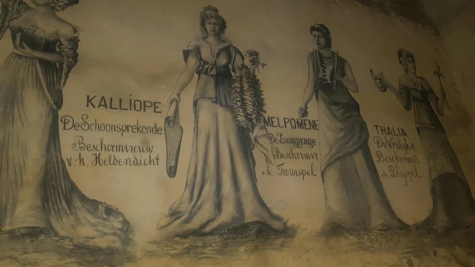 Charcoal drawings on the marl wall in the Zonneberg caves near Maastricht