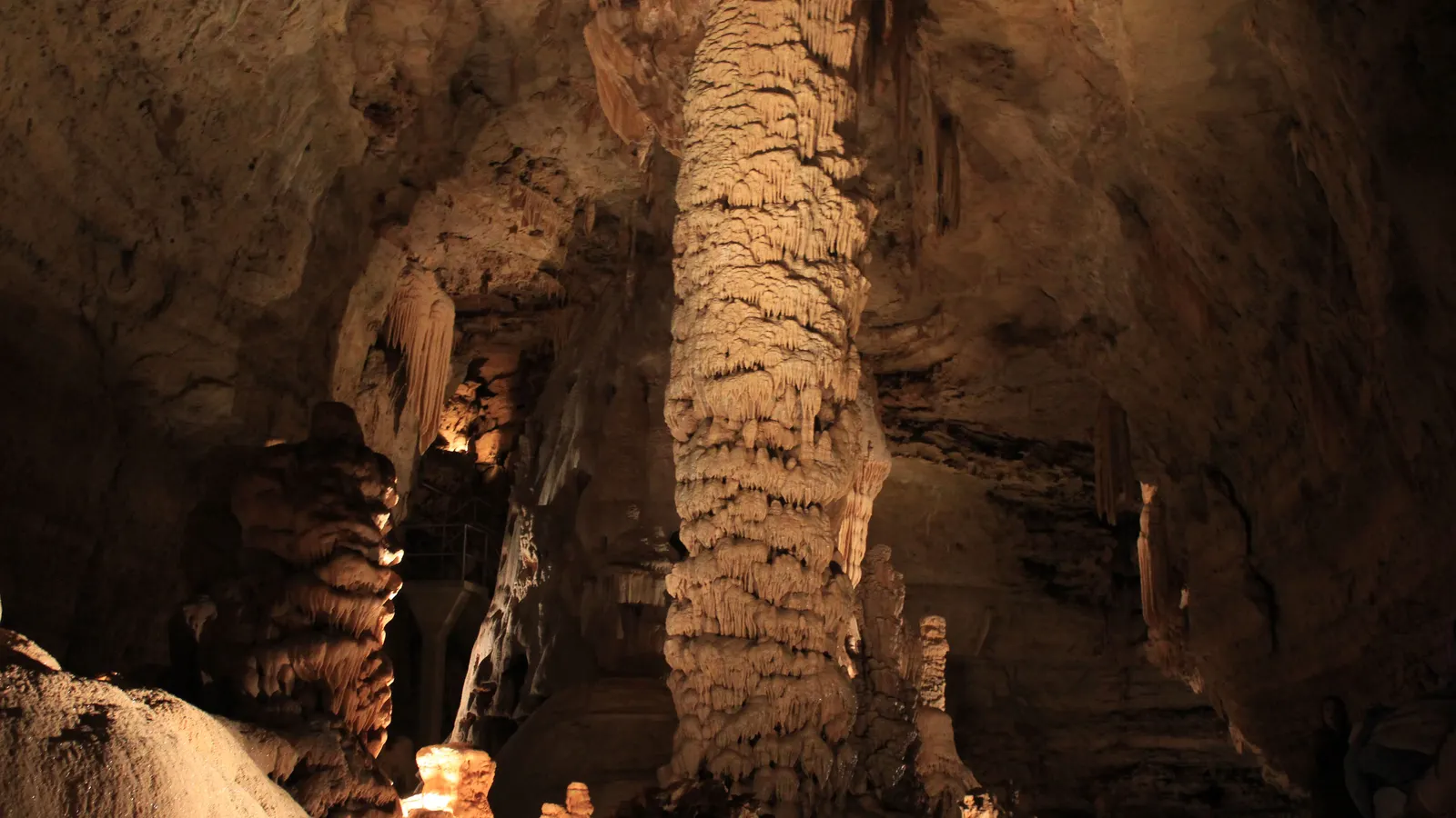 A massive dripstone column in one of the chambers of Natural Bridge Caverns near San Antonio