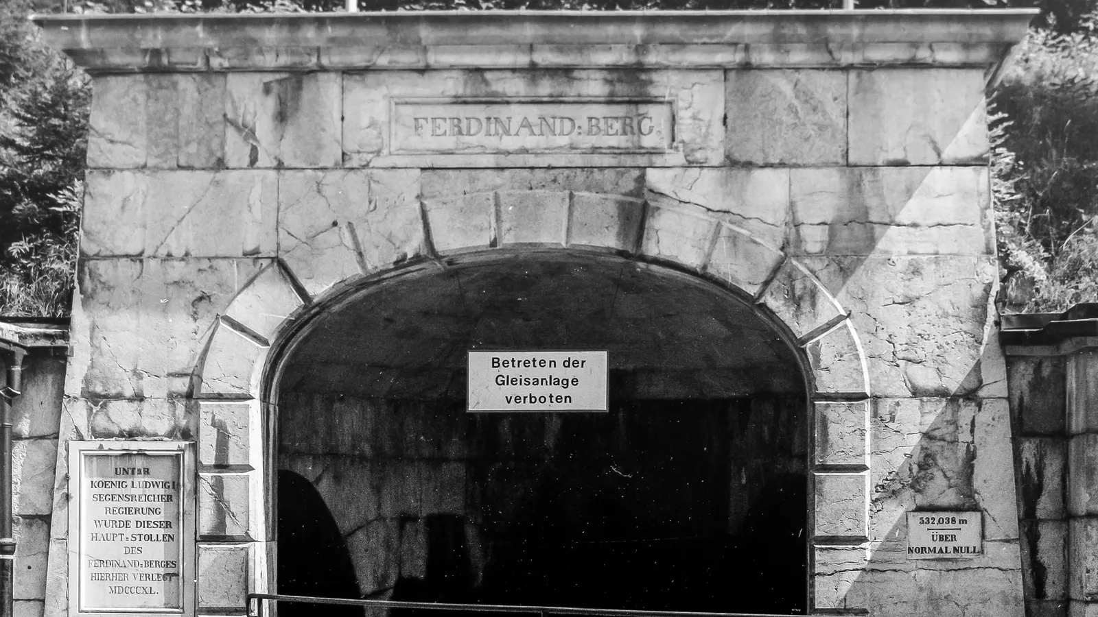 The stone portal of the Ferdinand gallery, the entrance to the Berchtesgaden salt mine