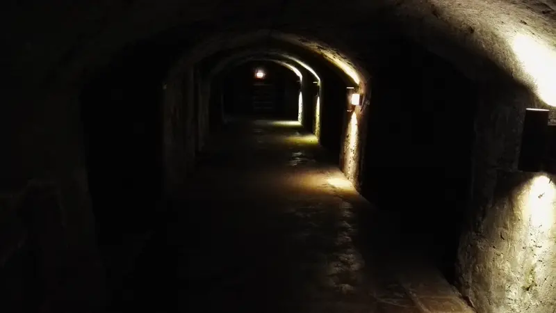 Underground Nuremberg: a vaulted passage in the historic rock-cut cellars beneath Castle Hill