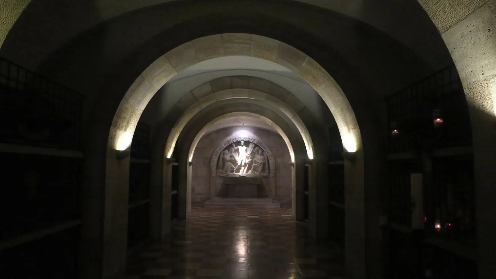 A vaulted passage in the catacombs beneath St Stephen's Cathedral in Vienna