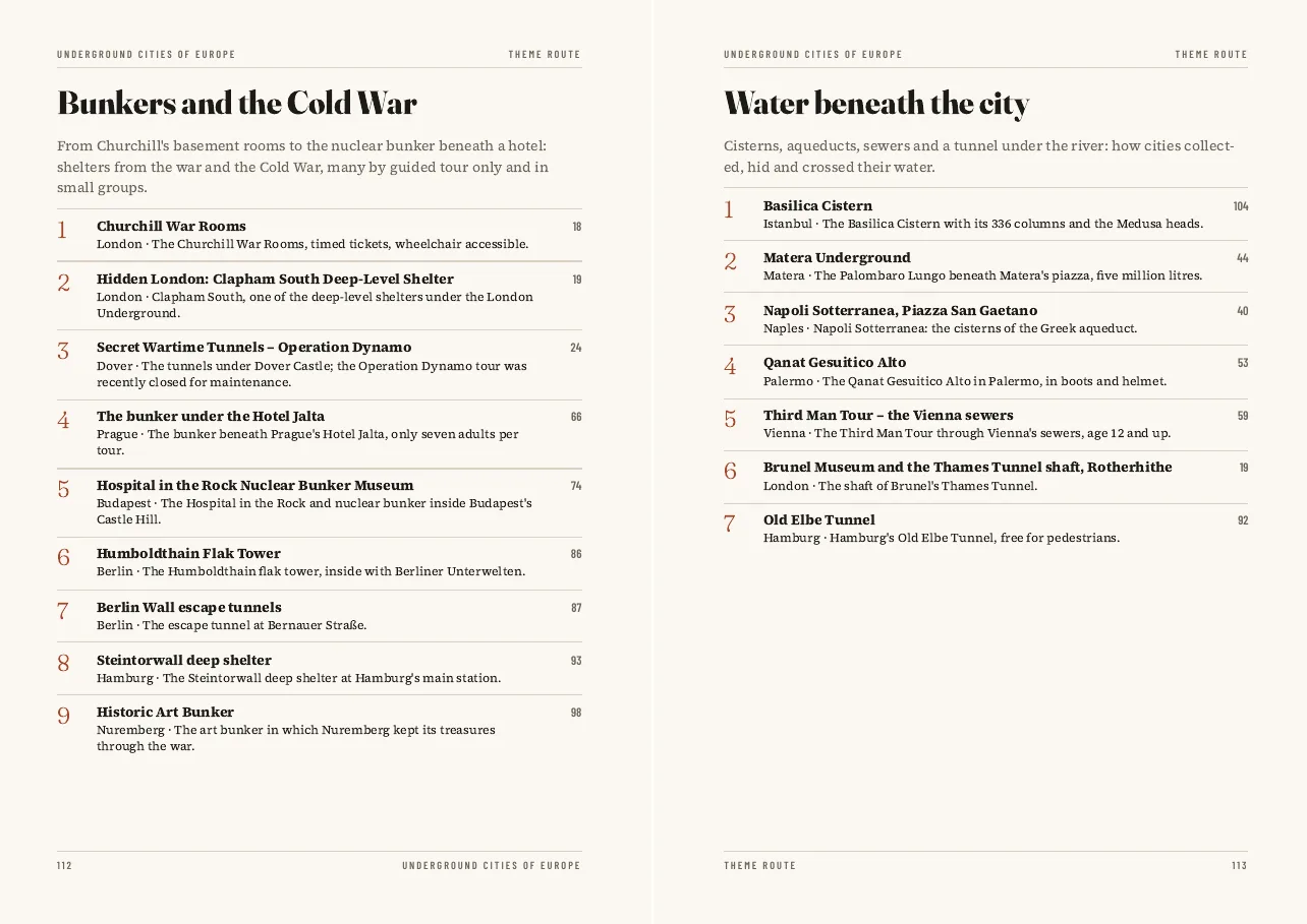 Theme routes on bunkers and water beneath the city in the PDF Underground Cities of Europe