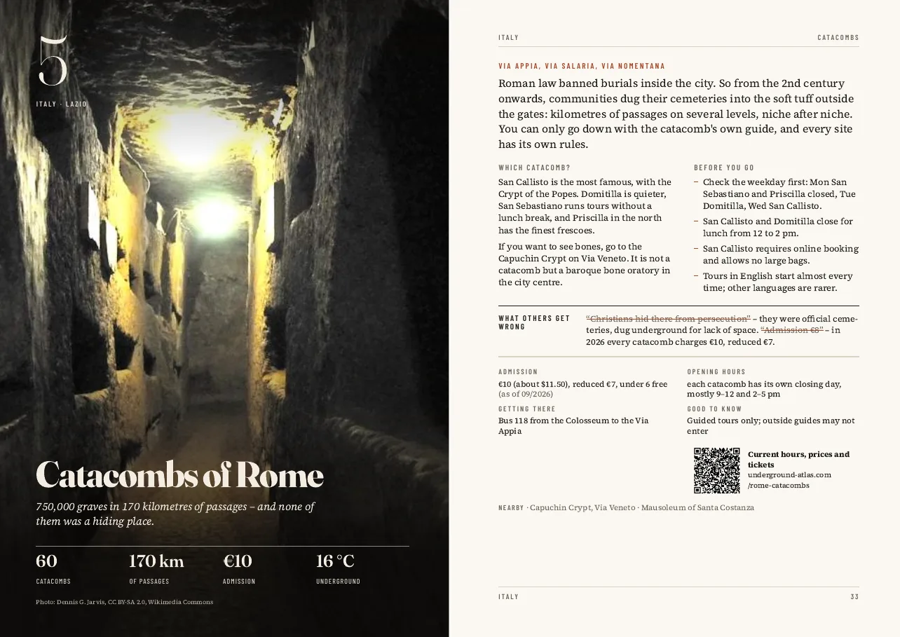 Double page on the Catacombs of Rome in the PDF travel guide Underground Cities of Europe