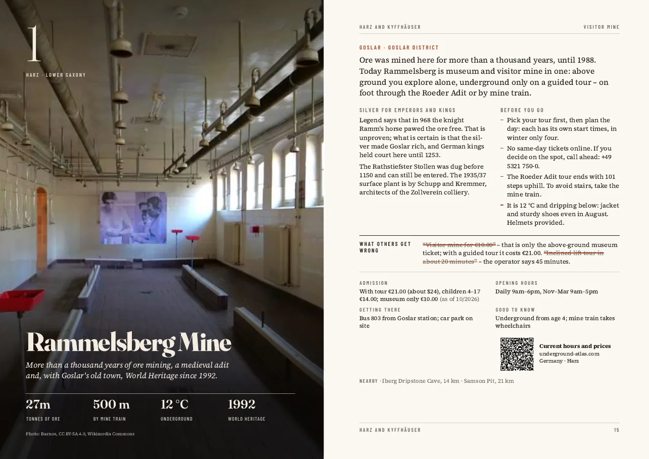 Double page on Rammelsberg Mine in the PDF Underground Germany with figures, tips and admission prices